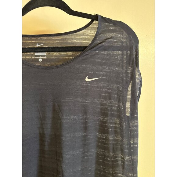 Nike Dri-Fit Womens Sheer Black Athletic T-Shirt Size L Lightweight & Breathable - Picture 2 of 5